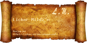 Licker Milán névjegykártya